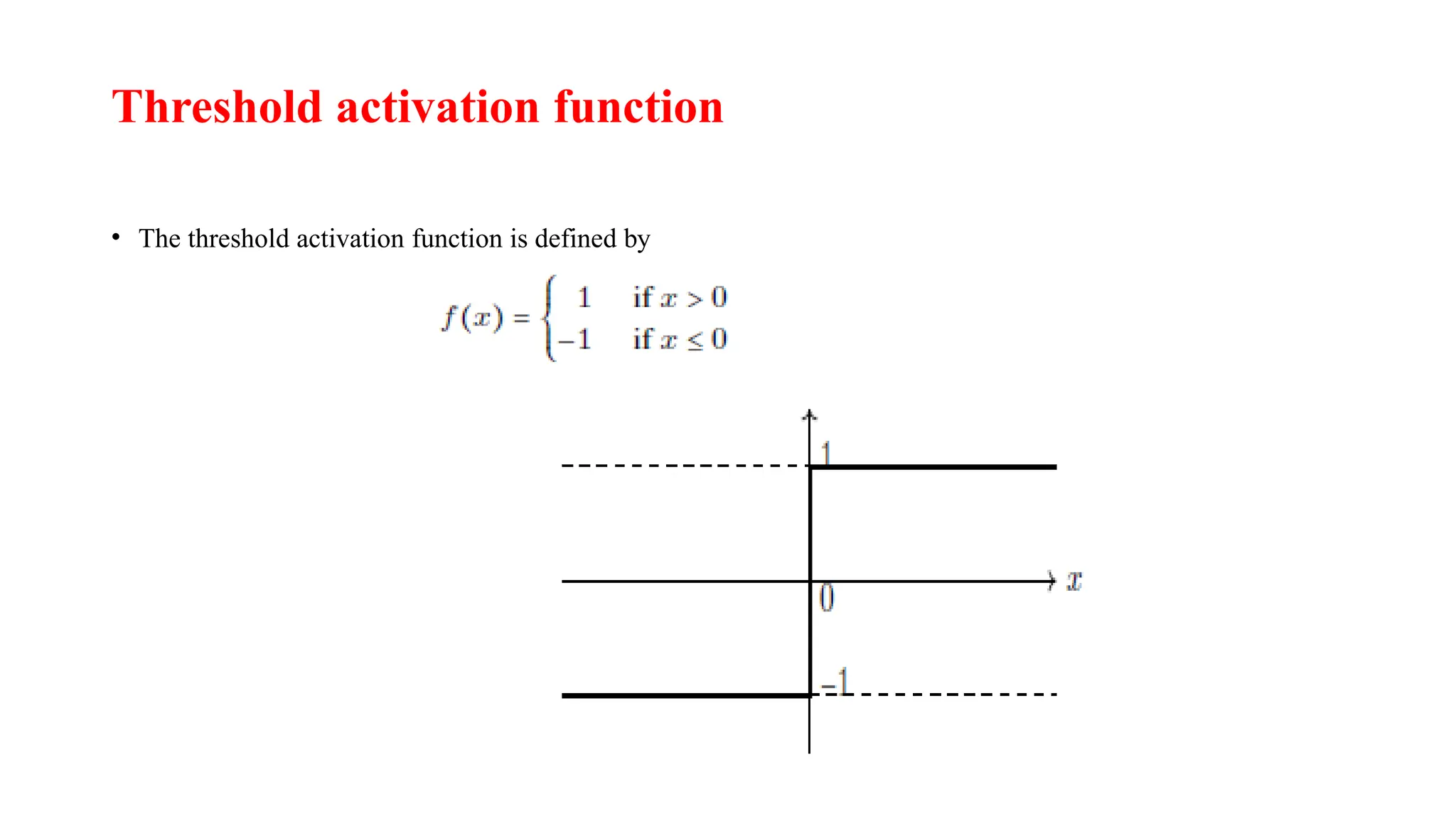 Threshold activation function
• The threshold activation function is defined by
 