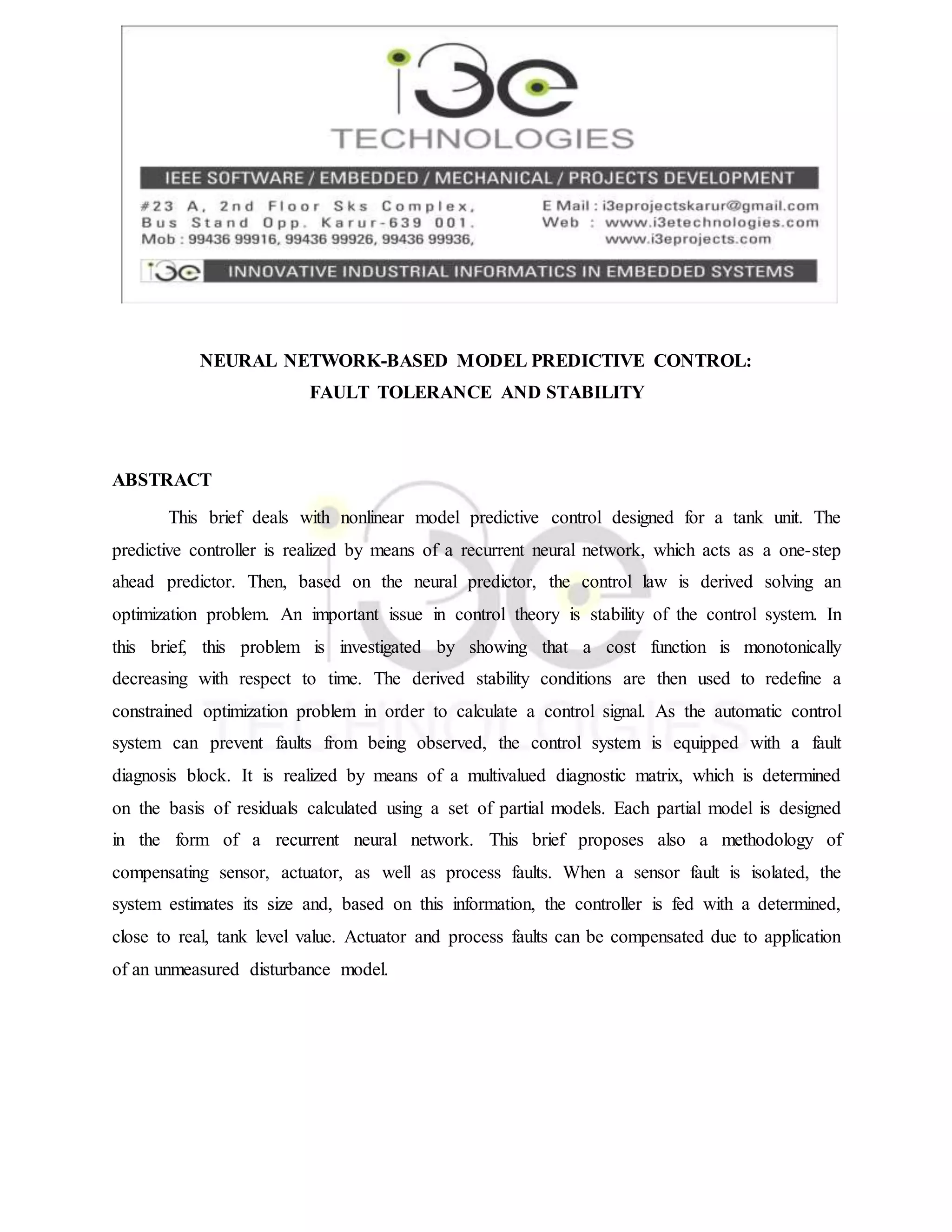 Neural Network Based Model Predictive Control Fault Tolerance And Neural Network Based Model Predictive Control Fault Tolerance And