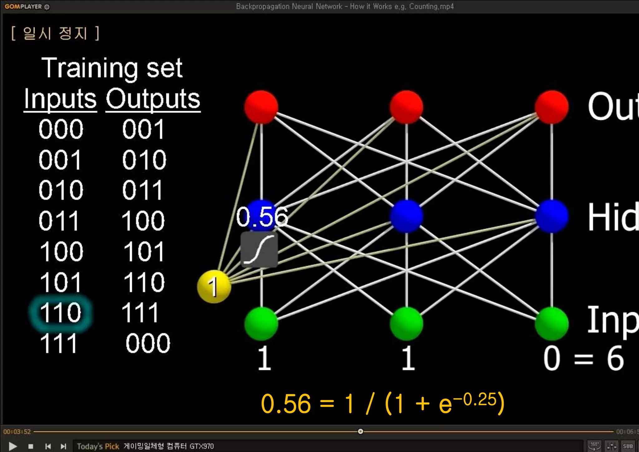 51
0.56 = 1 / (1 + e-0.25)
 