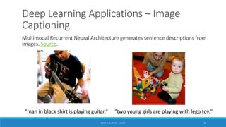 Deep Learning Applications – Image
Captioning
Multimodal Recurrent Neural Architecture generates sentence descriptions from
images. Source.
ISSAM A. AL-ZINATI - UCASTI 38
"man in black shirt is playing guitar." "two young girls are playing with lego toy."
 