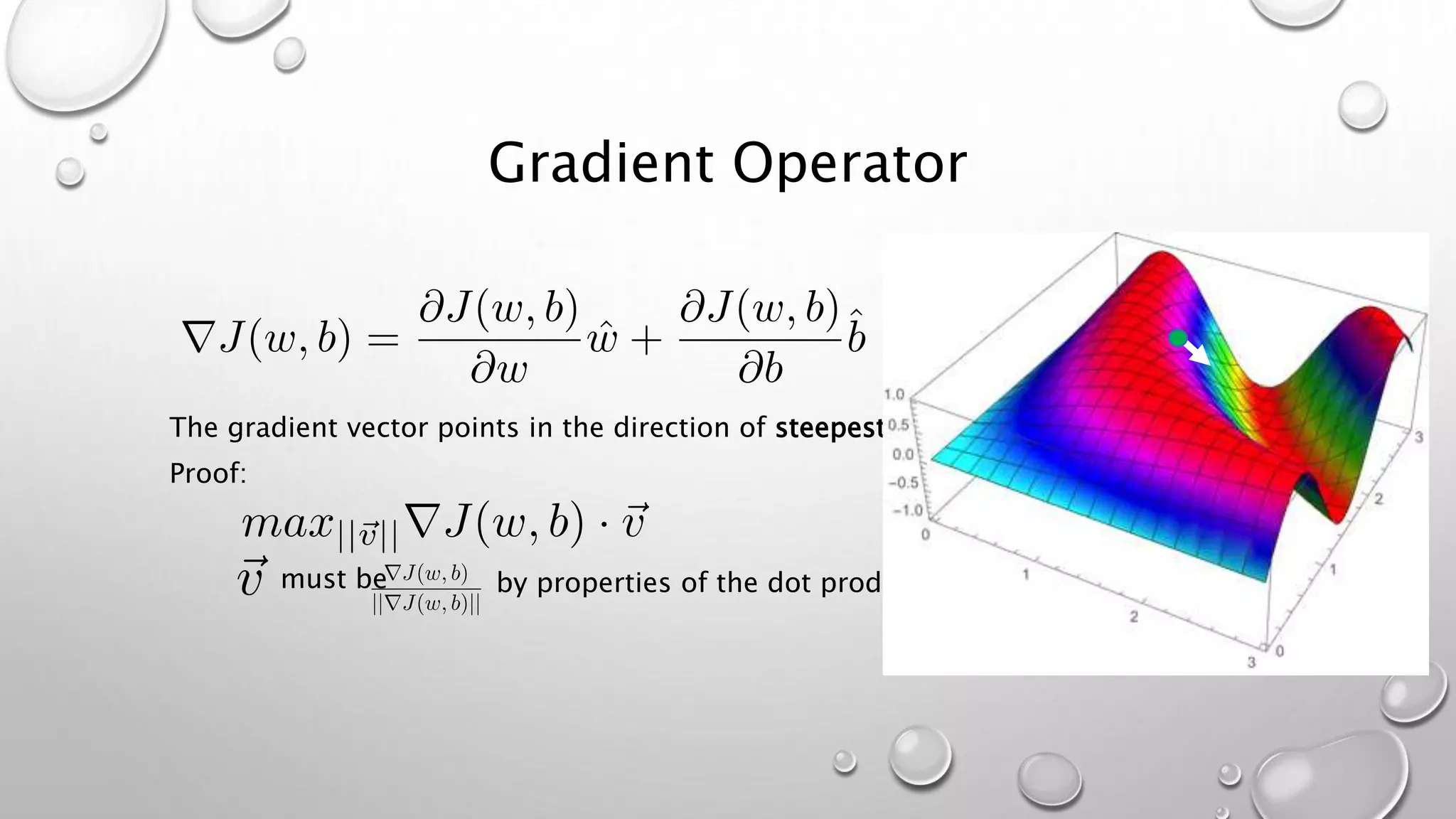 Gradient Operator
The gradient vector points in the direction of steepest ascent.
Proof:
must be by properties of the dot product.
 