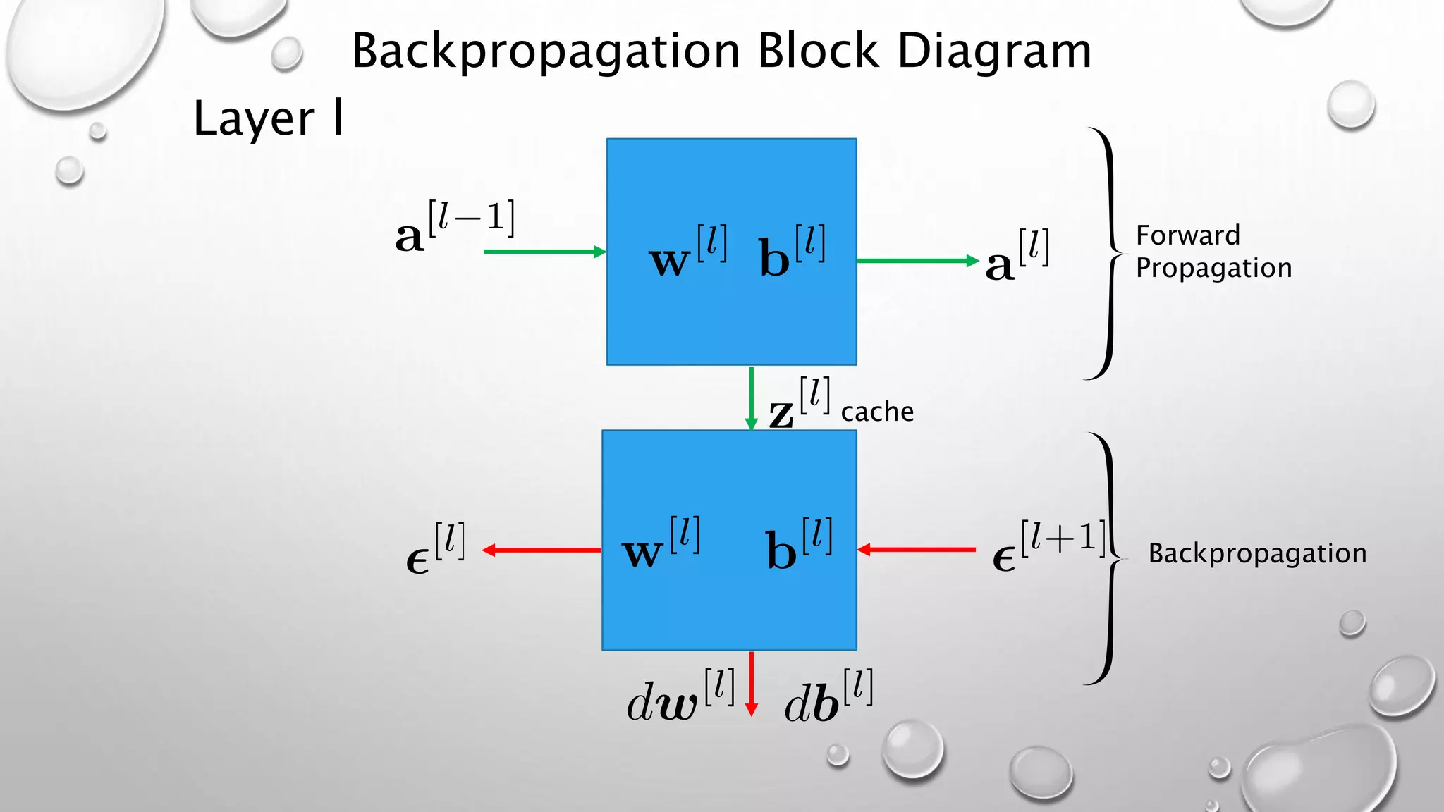 Backpropagation Block Diagram
cache
Forward
Propagation
Backpropagation
Layer l
 