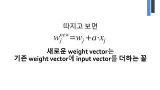 따지고 보면
새로운 weight vector는
기존 weight vector에 input vector를 더하는 꼴
 