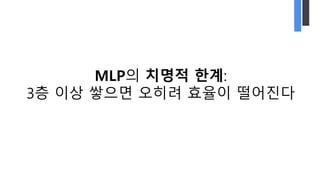 MLP의 치명적 한계:
3층 이상 쌓으면 오히려 효율이 떨어진다
 