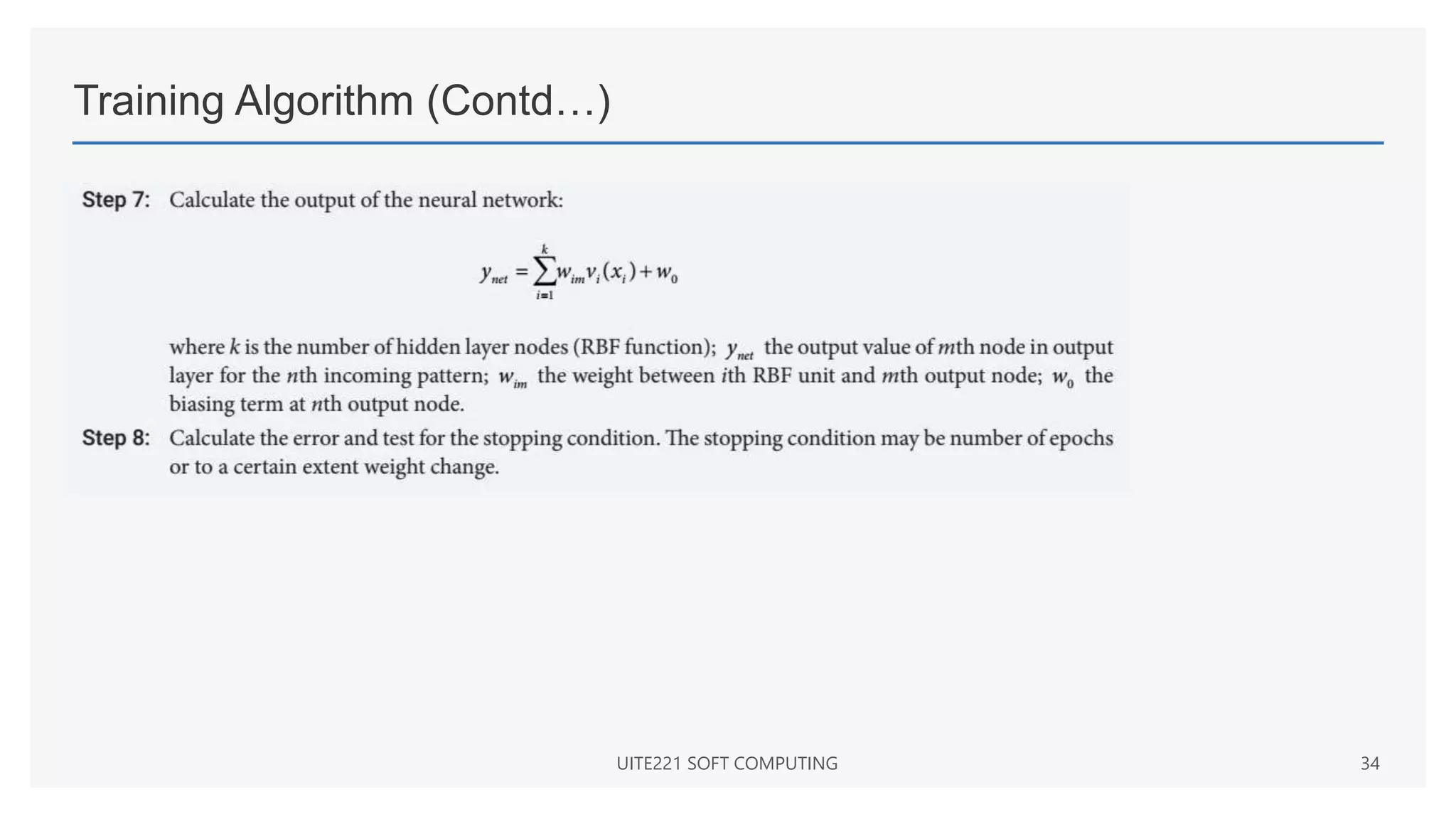 Training Algorithm (Contd…)
UITE221 SOFT COMPUTING 34
 