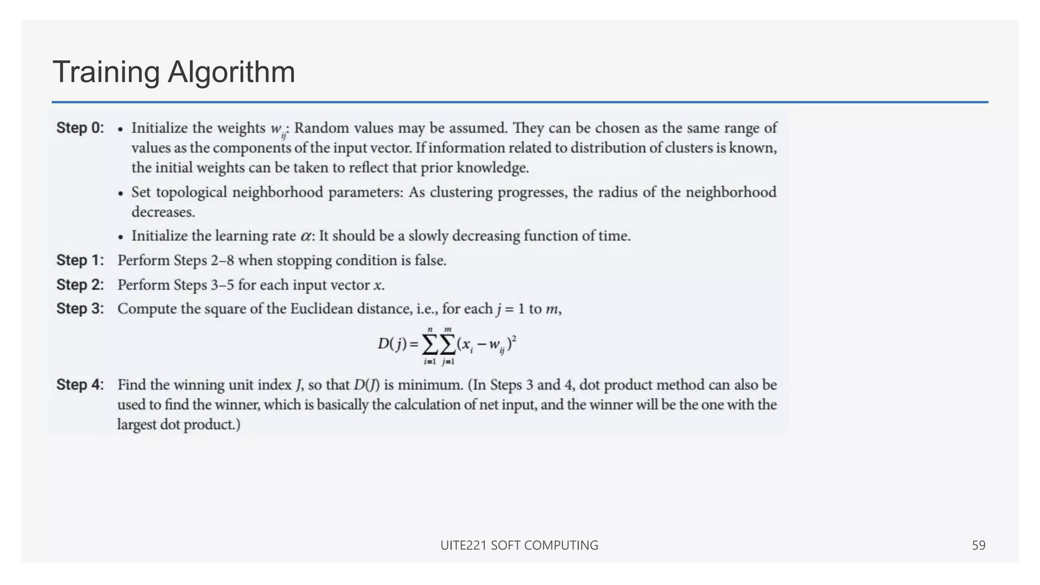 Training Algorithm
UITE221 SOFT COMPUTING 59
 