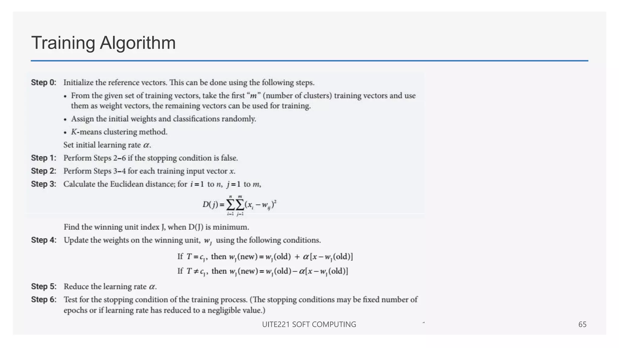 Training Algorithm
UITE221 SOFT COMPUTING 65
 