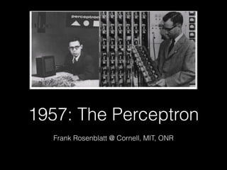 1957: The Perceptron
Frank Rosenblatt @ Cornell, MIT, ONR
 
