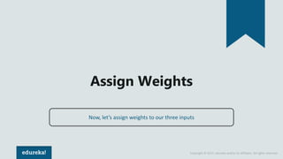 Copyright © 2017, edureka and/or its affiliates. All rights reserved.
Assign Weights
Now, let’s assign weights to our three inputs
 