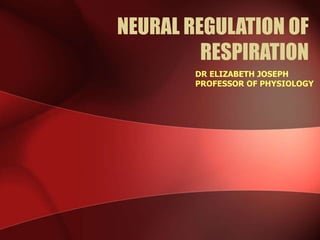 NEURAL REGULATION OF
RESPIRATION
DR ELIZABETH JOSEPH
PROFESSOR OF PHYSIOLOGY
 