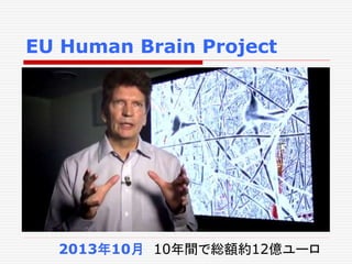 EU Human Brain Project
2013年10月 10年間で総額約12億ユーロ
 