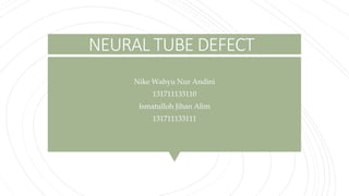 NEURAL TUBE DEFECT
Nike Wahyu Nur Andini
131711133110
Ismatulloh Jihan Alim
131711133111
 