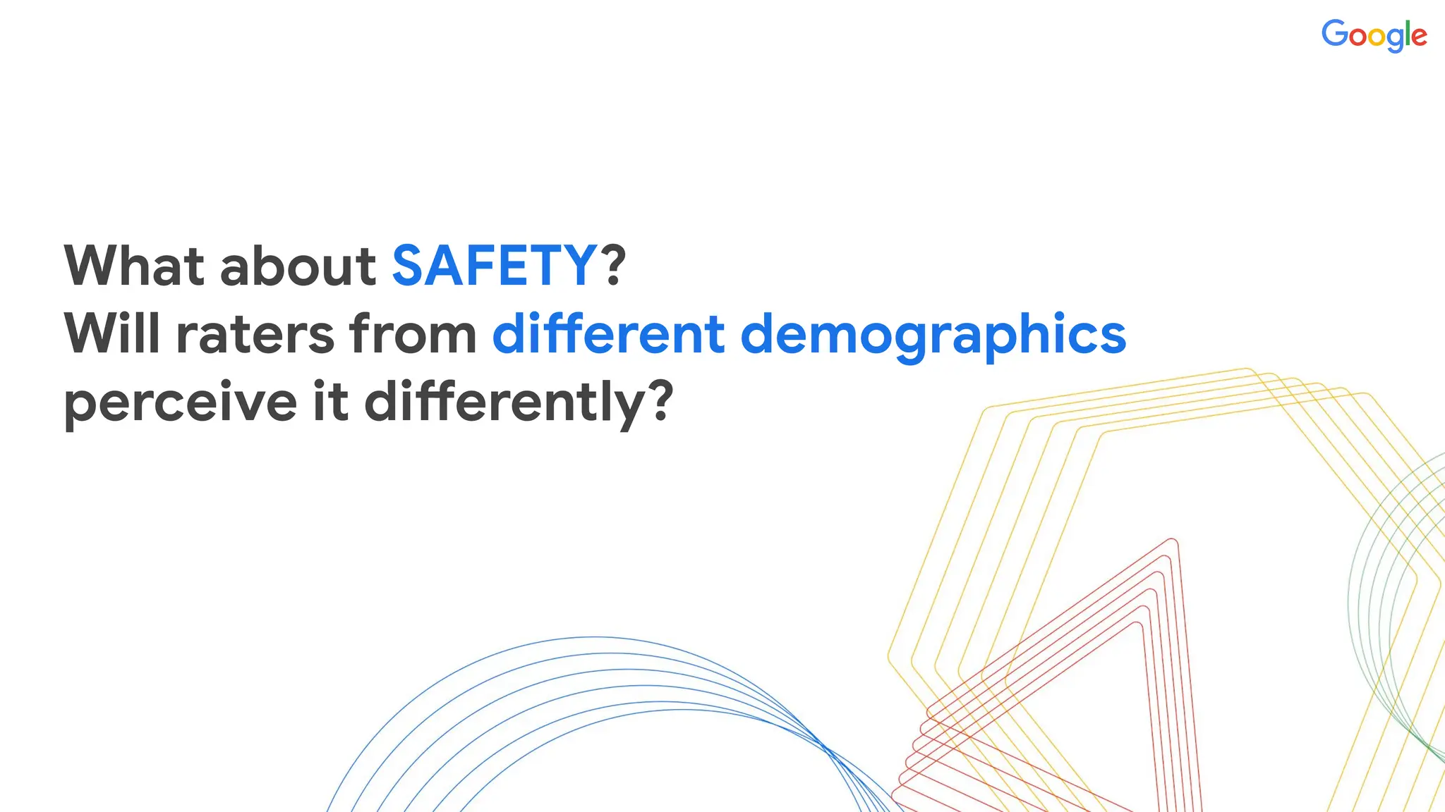 What about SAFETY?
Will raters from different demographics
perceive it differently?
 