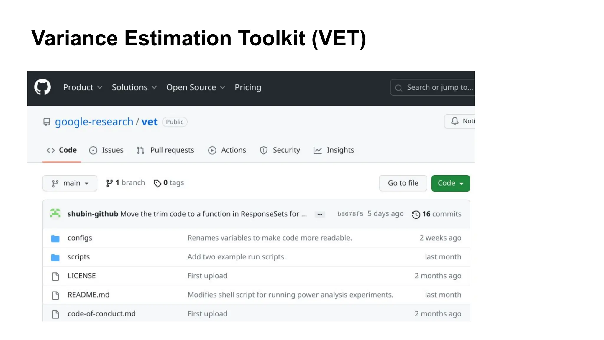 Variance Estimation Toolkit (VET)
 