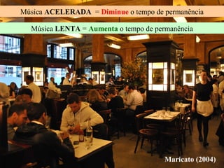 Música ACELERADA = Diminue o tempo de permanência

  Música LENTA = Aumenta o tempo de permanência




                                       Maricato (2004)
 