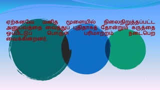 8
ஏற்ைனபவ னித மூகையில் நிகலநிறுத்தப்ெட்
அனுெவத்கத கவத்துப் புதிதாைத் பதான்றும் ைருத்கத
ஒப்ெீட்டுப் வொருள் ெரி ாற்றம் நக வெற
கவக்ைின்றனர்.
 