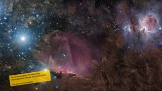 To our own galaxy the Milky Way
showing Orion Nebula and Orion’s belt
The cosmos is beautiful.
 