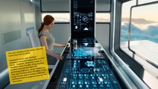 The user interface in the recent Oblivion
movie have lots of cards!
Hollywood movie user interface
designers obviously believe they are the
future. However, whilst the image is
beautiful I think the idea of big physical
screens may not represent the
technology trajectory we are headed on.
The user interface does not utilise many
of our senses and it certainly does not
combined them to augment how we use
information.
 