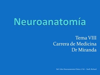 Tema VIII
Carrera de Medicina
Dr Miranda
Ref. Libro Neuroanatomia Clínica 7ª Ed. – Snell, Richard
 