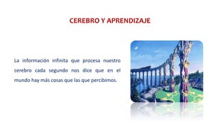 CEREBRO Y APRENDIZAJE
La información infinita que procesa nuestro
cerebro cada segundo nos dice que en el
mundo hay más cosas que las que percibimos.
 