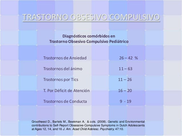 TRASTORNO OBSESIVO COMPULSIVO
Diagnósticos comórbidos en
Trastorno Obsesivo Compulsivo Pediátrico

Trastornos de Ansiedad
...