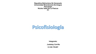 Republica Bolivariana De Venezuela
Universidad Bicentenaria De Aragua
Psicología
Núcleo Valle De La Pascua
P1
Integrante:
Jusbetzy Carrillo
C.I 26.179.657
 