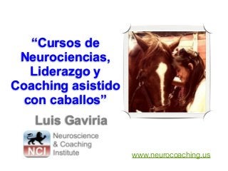 “Cursos de
Neurociencias,
Liderazgo y
Coaching asistido
con caballos”
Luis Gaviria
www.neurocoaching.us
 