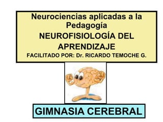 Neurociencias aplicadas a la Pedagogía NEUROFISIOLOGÍA DEL  APRENDIZAJE FACILITADO POR: Dr. RICARDO TEMOCHE G. GIMNASIA CEREBRAL 