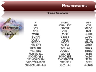 Neurociencias
Ordenar las palabras

Neurociencia
y
Educación

 
