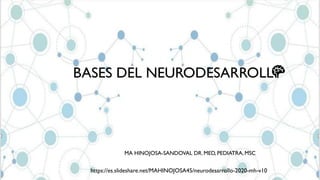 BASES DEL NEURODESARROLL
MA HINOJOSA-SANDOVAL DR. MED, PEDIATRA, MSC
https://es.slideshare.net/MAHINOJOSA45/neurodesarrollo-2020-mh-v10
 