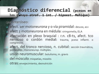 Parestesias V d.:
 S.N.C.: médula y/o encéfalo.

 afectación en plexo braquial : r.n. c8-t1, afect. tco.

  inf. o cordó...