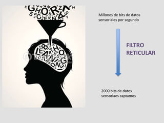 Millones de bits de datos
sensoriales por segundo
2000 bits de datos
sensoriaes captamos
FILTRO
RETICULAR
 