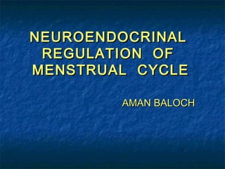 NEUROENDOCRINAL
 REGULATION OF
MENSTRUAL CYCLE

        AMAN BALOCH
 