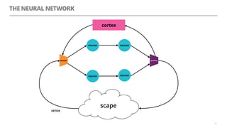THE NEURAL NETWORK
62
neuron
neuronneuron
actuatorsensor
neuron
cortex
scape
sense
 