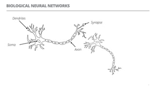 BIOLOGICAL NEURAL NETWORKS
5
Dendrites
Soma
Axon
Synapse
 