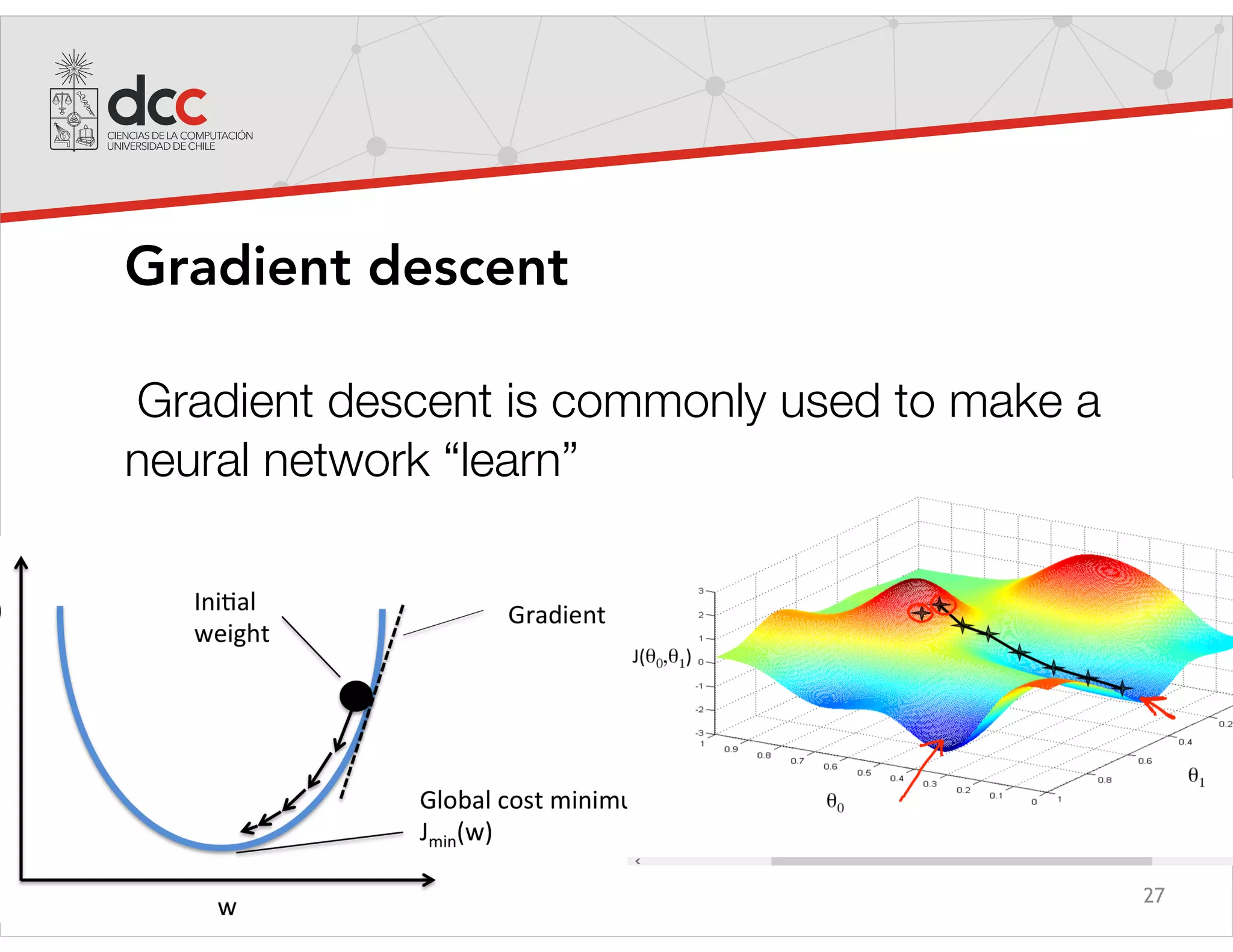 27
Gradient descent
Gradient descent is commonly used to make a
neural network “learn”
 