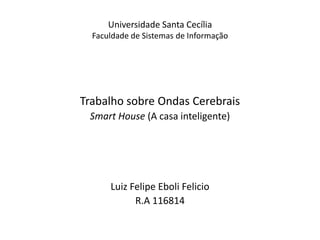Universidade Santa Cecília
  Faculdade de Sistemas de Informação




Trabalho sobre Ondas Cerebrais
 Smart House (A casa inteligente)




      Luiz Felipe Eboli Felicio
            R.A 116814
 