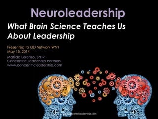 Neuroleadership
What Brain Science Teaches Us
About Leadership
Presented to OD Network WNY
May 15, 2014
Matilda Lorenzo, SPHR
Concentric Leadership Partners
www.concentricleadership.com
http://concentricleadership.com
 
