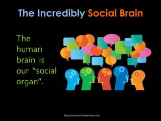 The Incredibly Social Brain
The
human
brain is
our “social
organ”.
http://concentricleadership.com
 