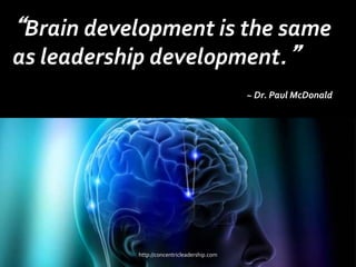 “Brain development is the same
as leadership development.”
~ Dr. Paul McDonald ddd
http://concentricleadership.com
 