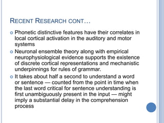 Brain-Based Models of Circuits, Their Activations and DelaysThe areas shown on the brain diagram at the top and implemented in the model of the language cortex (MLC) at the bottom are: Primary auditory cortex (A1), auditory belt (AB), auditory parabelt (PB), inferior prefrontal (PF), premotor (PM) and primary motor (M1) cortex. AB and PB together are sometimes called the ‘auditory language area’ or ‘Wernicke’s region’ and AB and PB the ‘motor language area’ or ‘Broca’s region’. 