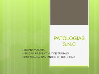 PATOLOGIAS
S.N.C
GIOVANA VIAFARA
MEDICINA PREVENTIVA Y DE TRABAJO
COMFACAUCA SANTANDER DE QUILICHAO
 