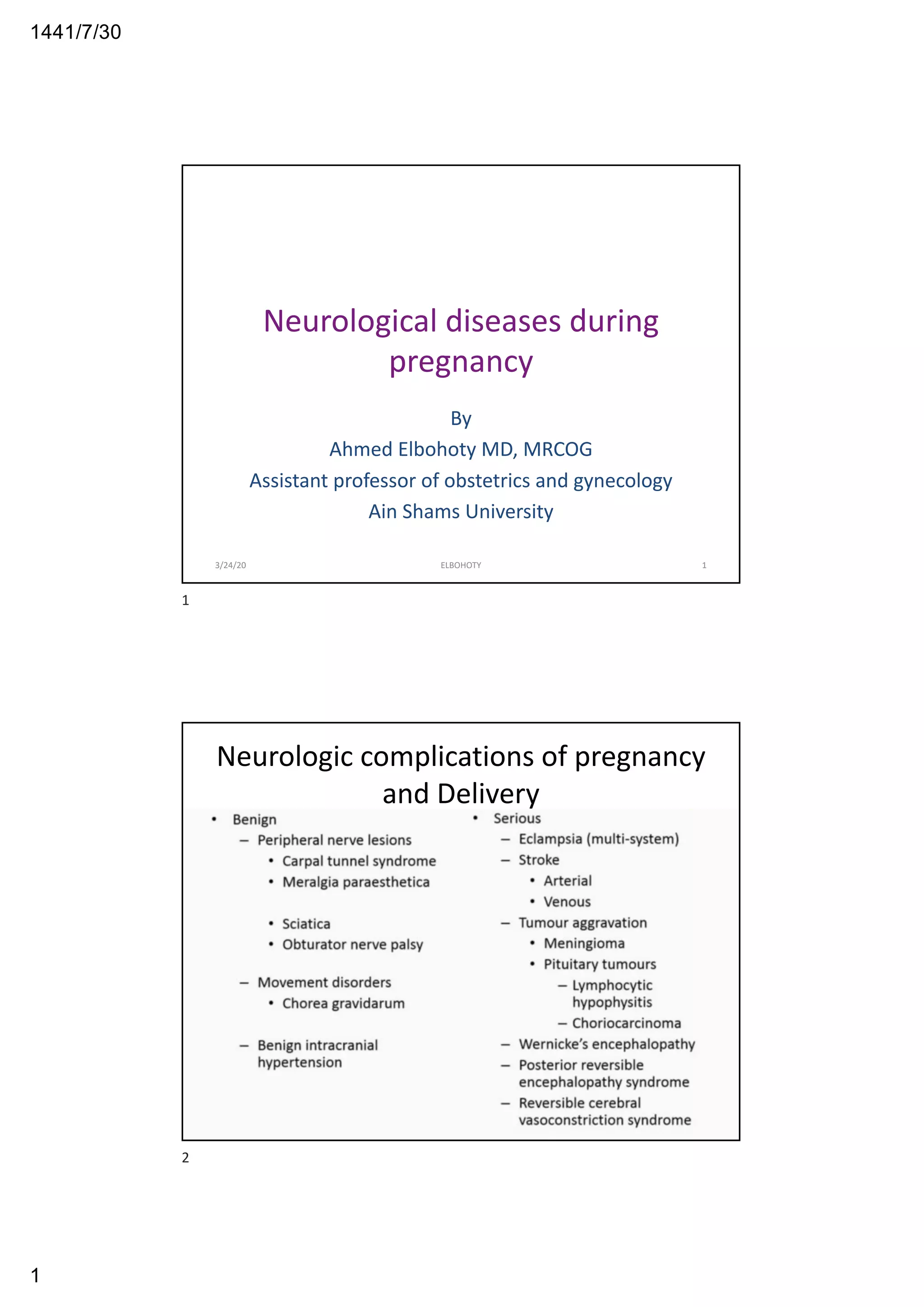 Neurological diseases in pregnancy | PDF