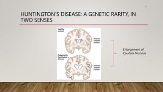 HUNTINGTON’S DISEASE: A GENETIC RARITY, IN
TWO SENSES
62
Enlargement of
Caudate Nucleus
 
