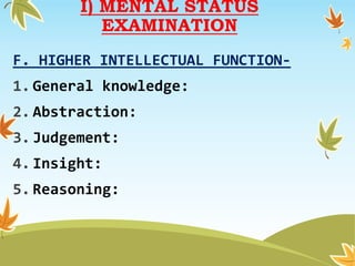 Higher Intellectual Function Neurological examination | PPTX