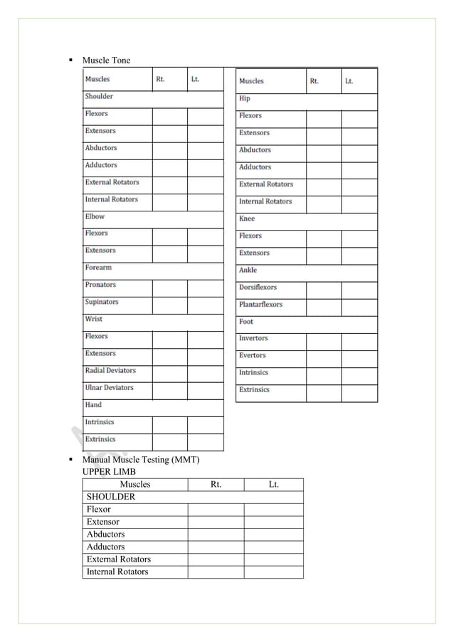 Neurological physiotherapy evaluation form | PDF