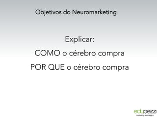 Objetivos do Neuromarketing
Explicar:
COMO o cérebro compra
POR QUE o cérebro compra
 