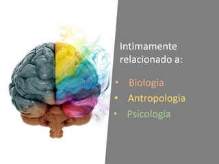 Intimamente
relacionado a:
• Biologia
• Antropologia
• Psicologia
 