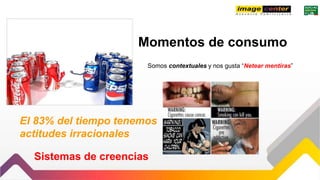 Momentos de consumo
Somos contextuales y nos gusta “Netear mentiras”
El 83% del tiempo tenemos
actitudes irracionales
Sistemas de creencias
 