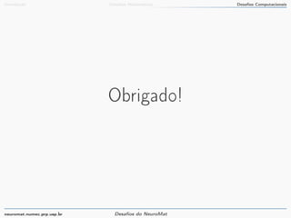 Introdução Desafios Matemáticos Desafios Computacionais 
Obrigado! 
neuromat.numec.prp.usp.br Desafios do NeuroMat 
